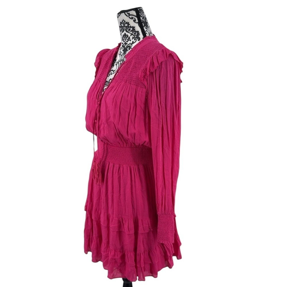 Allison New York Hot Pink Smocked Ruffle Mini Dress Women’s M – Boho Cottagecore - Picture 11 of 13